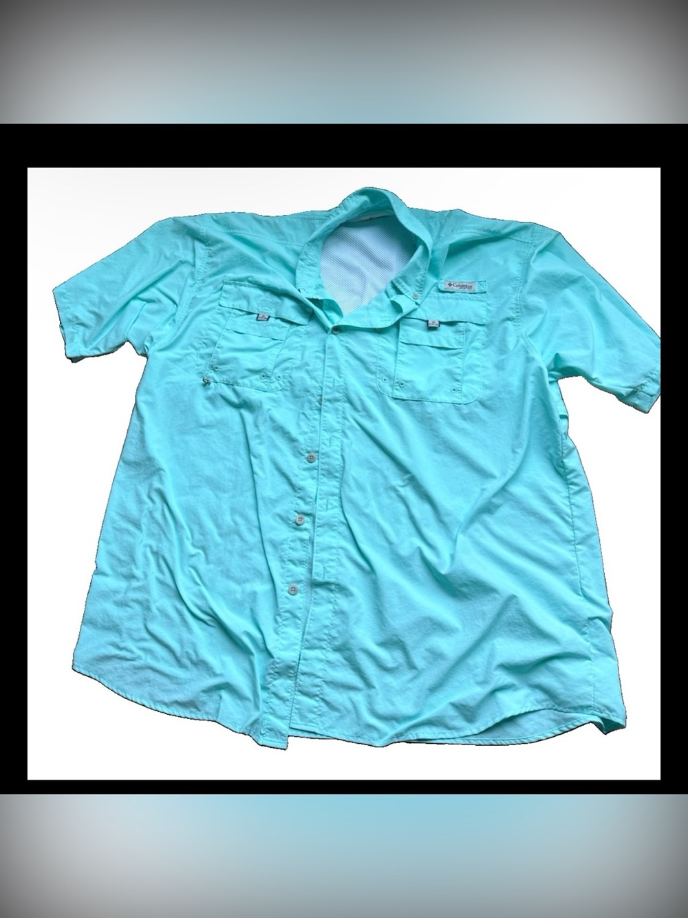 Columbia Men’s Omni PFG shade sun Short Sleeve Fishing Shirt - Aqua Blue Sz XLT